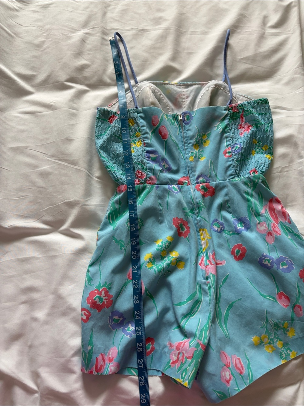 Vintage Floral Blue Romper with Spaghetti Straps - Picture 10 of 13